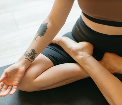 Close-up on feet positioned for a balance exercise.